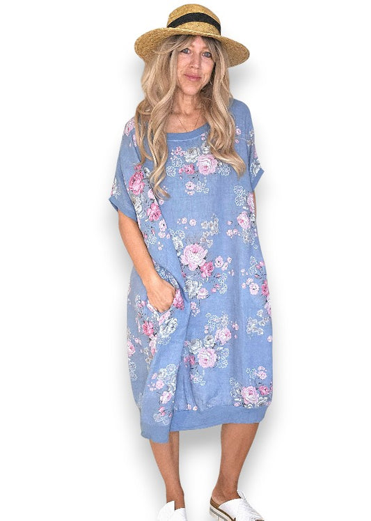 Petrol High Tea Elastic Hem Dress