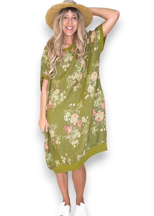 Olive High Tea Elastic Hem Dress