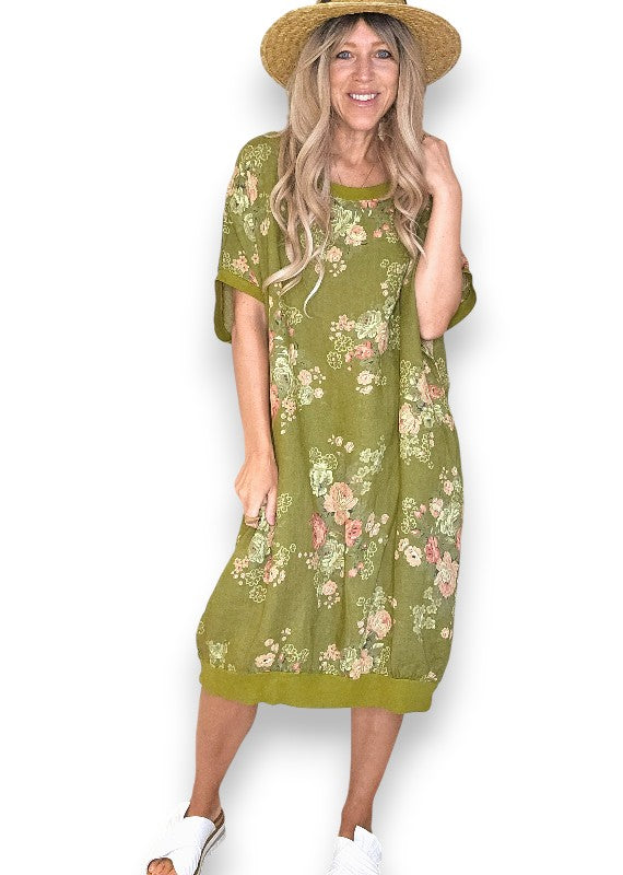 Olive High Tea Elastic Hem Dress