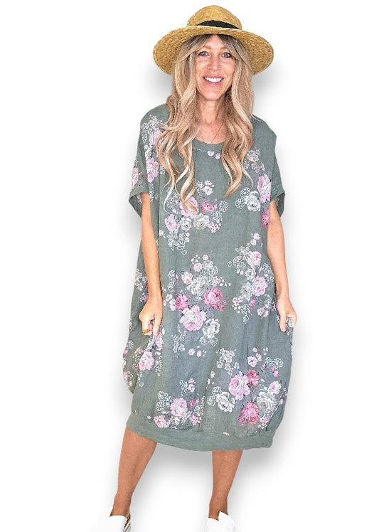 Forest High Tea Elastic Hem Dress