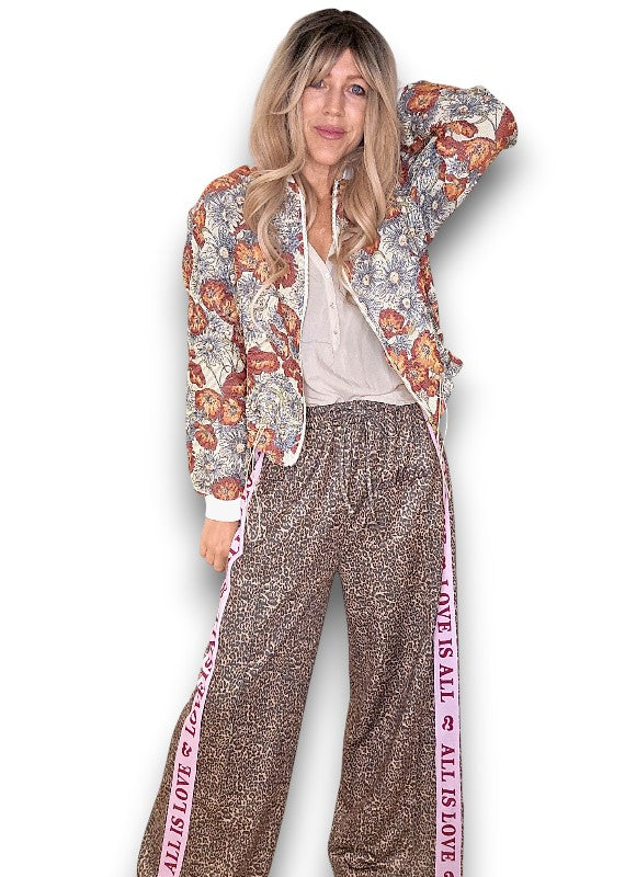 Embossed Glitter Sunset Bloom Bomber Jacket