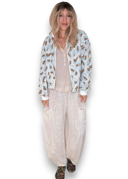 Embossed Mint Leopard Bomber Jacket