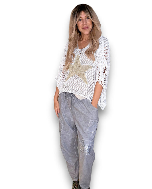 White Crochet Star Knit