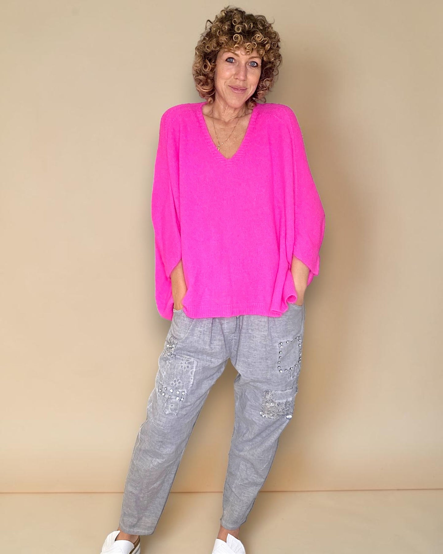 Fluoro Pink Baby Alpaca Blend Batsleeve Knit
