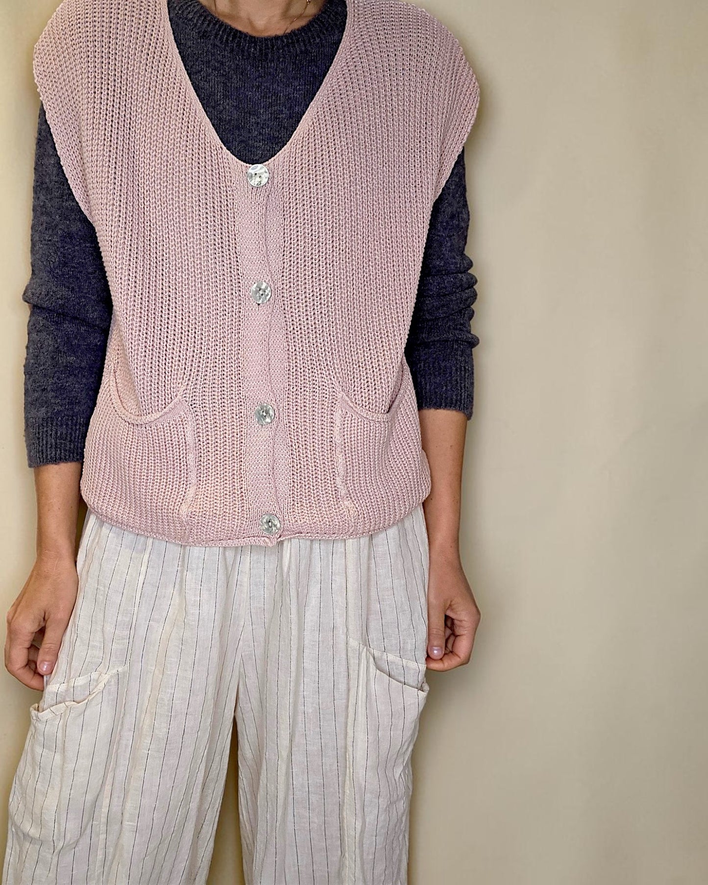 Antique Pink Pure Cotton Knit Vest