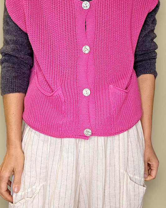 Drk Fluoro Pink Pure Cotton Knit Vest