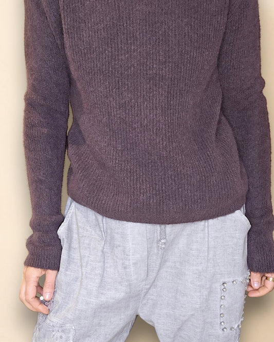 Drk Coffee Rib V-Neck Best Basics B. Alpaca Blend Sweater
