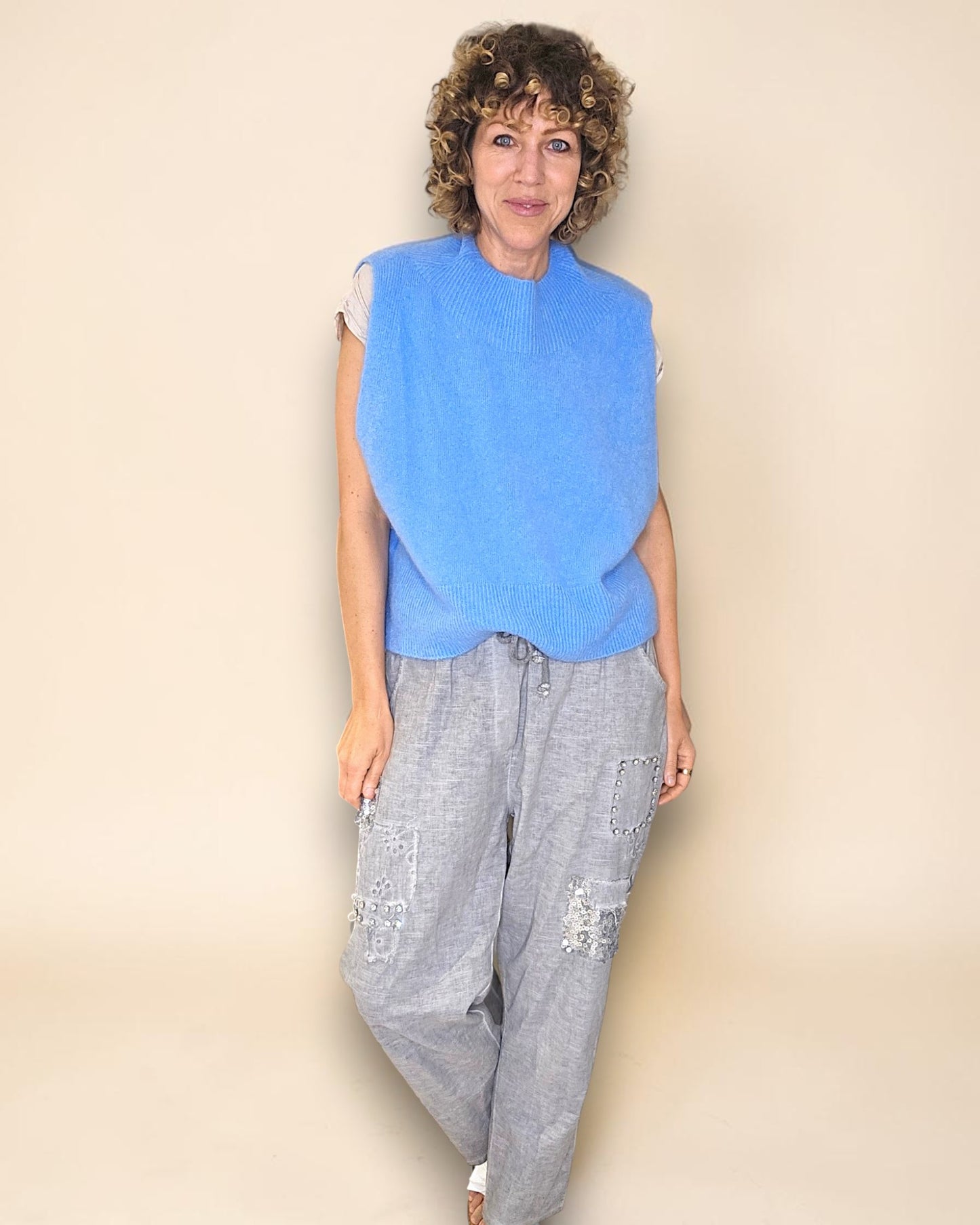 Aqua Blue Cowl Vest Baby Alpaca Blend Knit