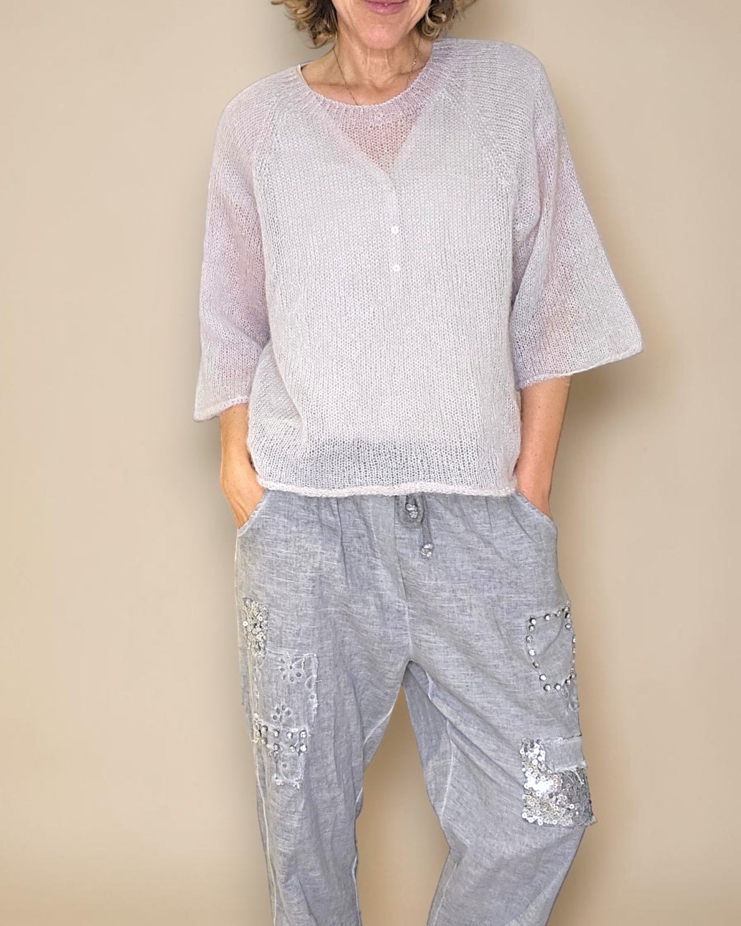 Lght Grey See Through 75% Mohair Blend Top