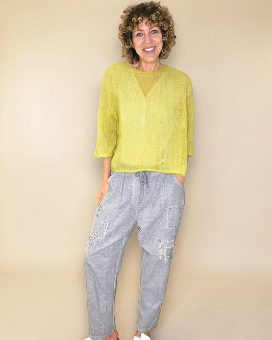 Avocado See Through 75% Mohair Blend Top