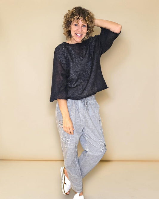 Black See Through 75% Mohair Blend Top