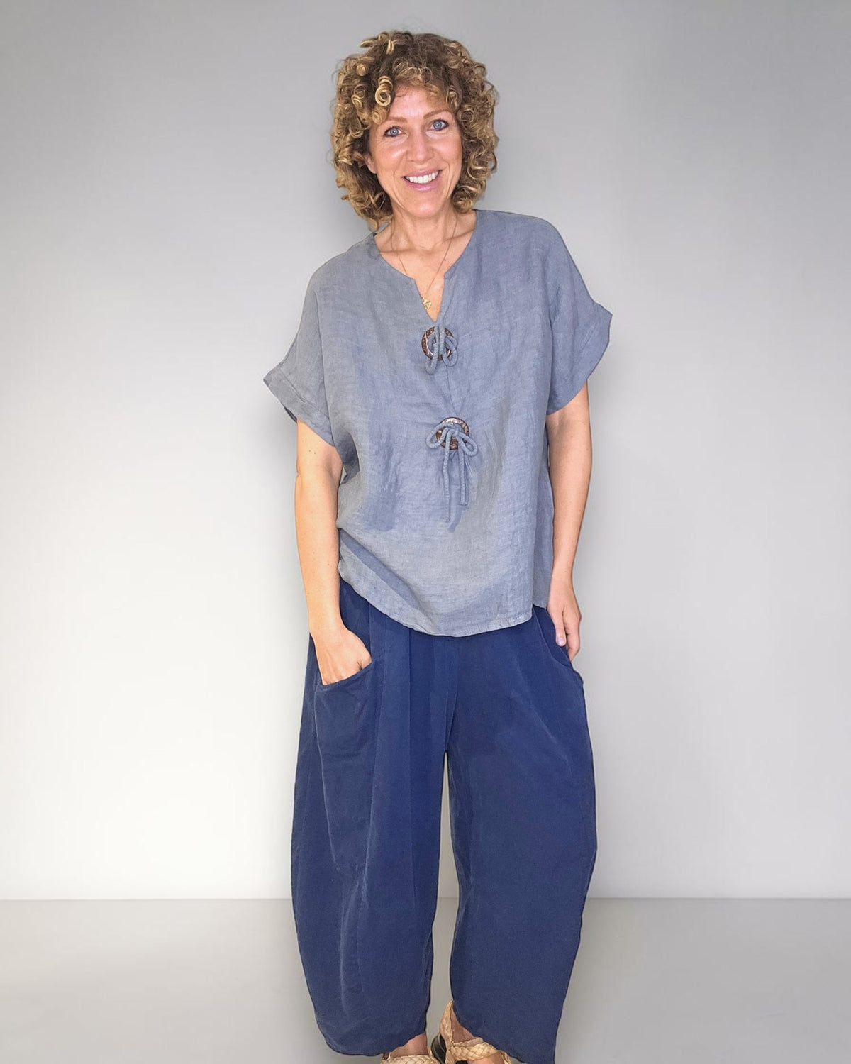 Grey Deux Button Top