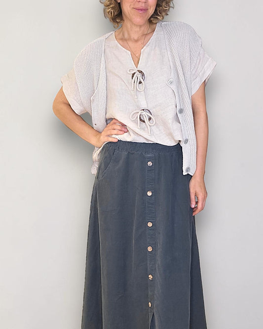 Grey Midi Corduroy Button Skirt