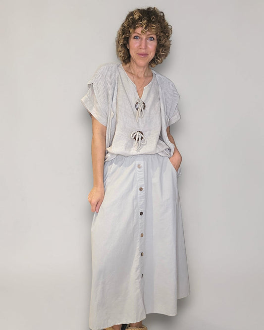 Beige Midi Corduroy Button Skirt