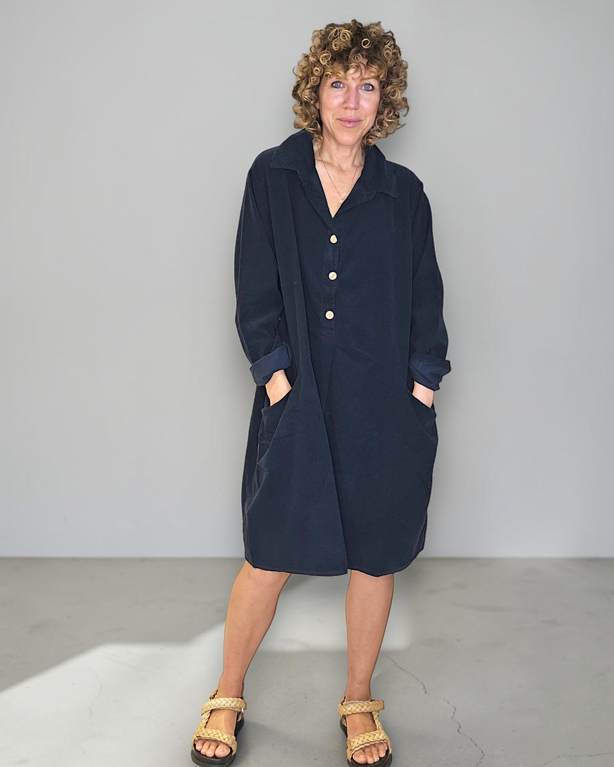 Black Corduroy Shirt Dress