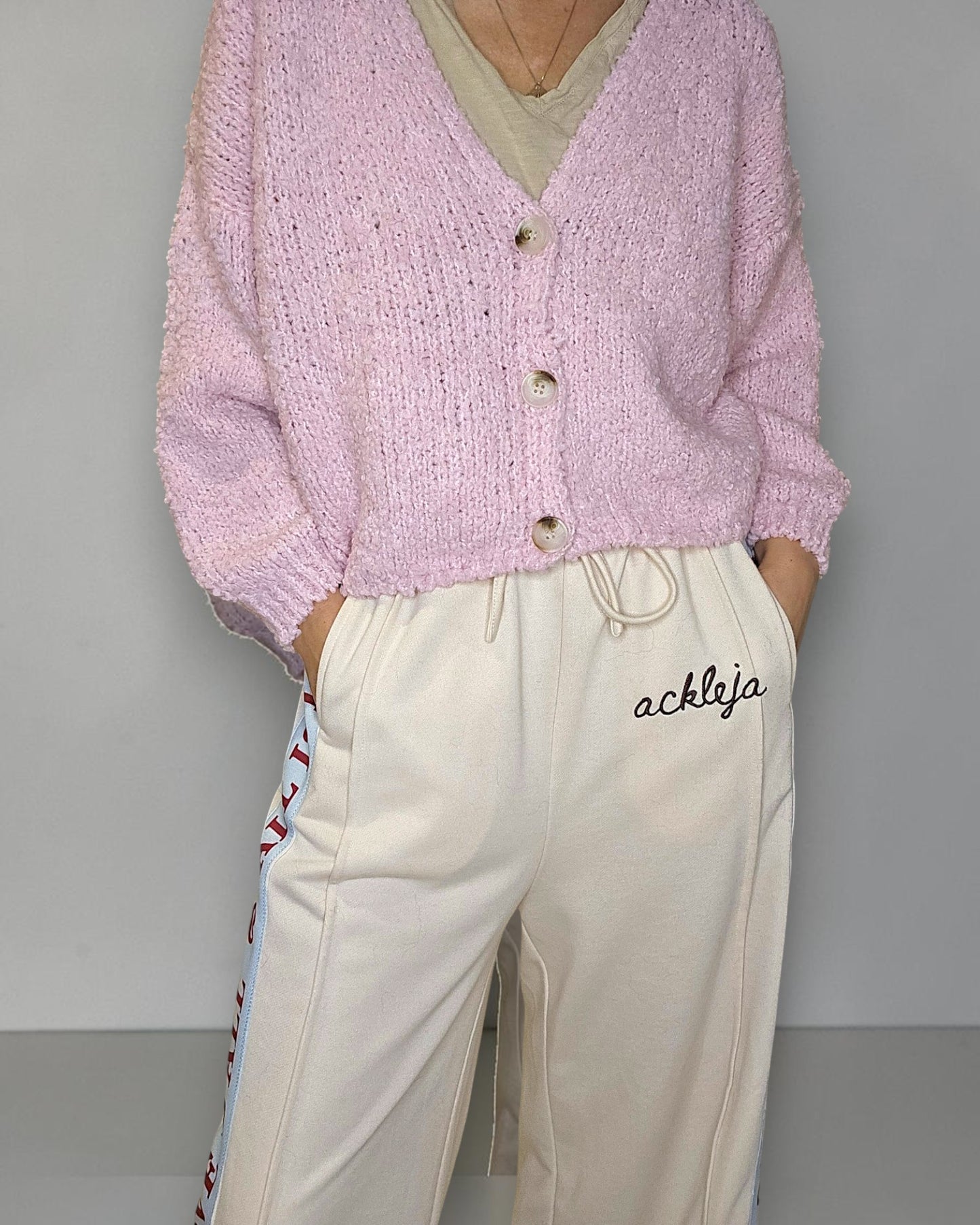 Baby Pink Chenille Cropped Cardigan
