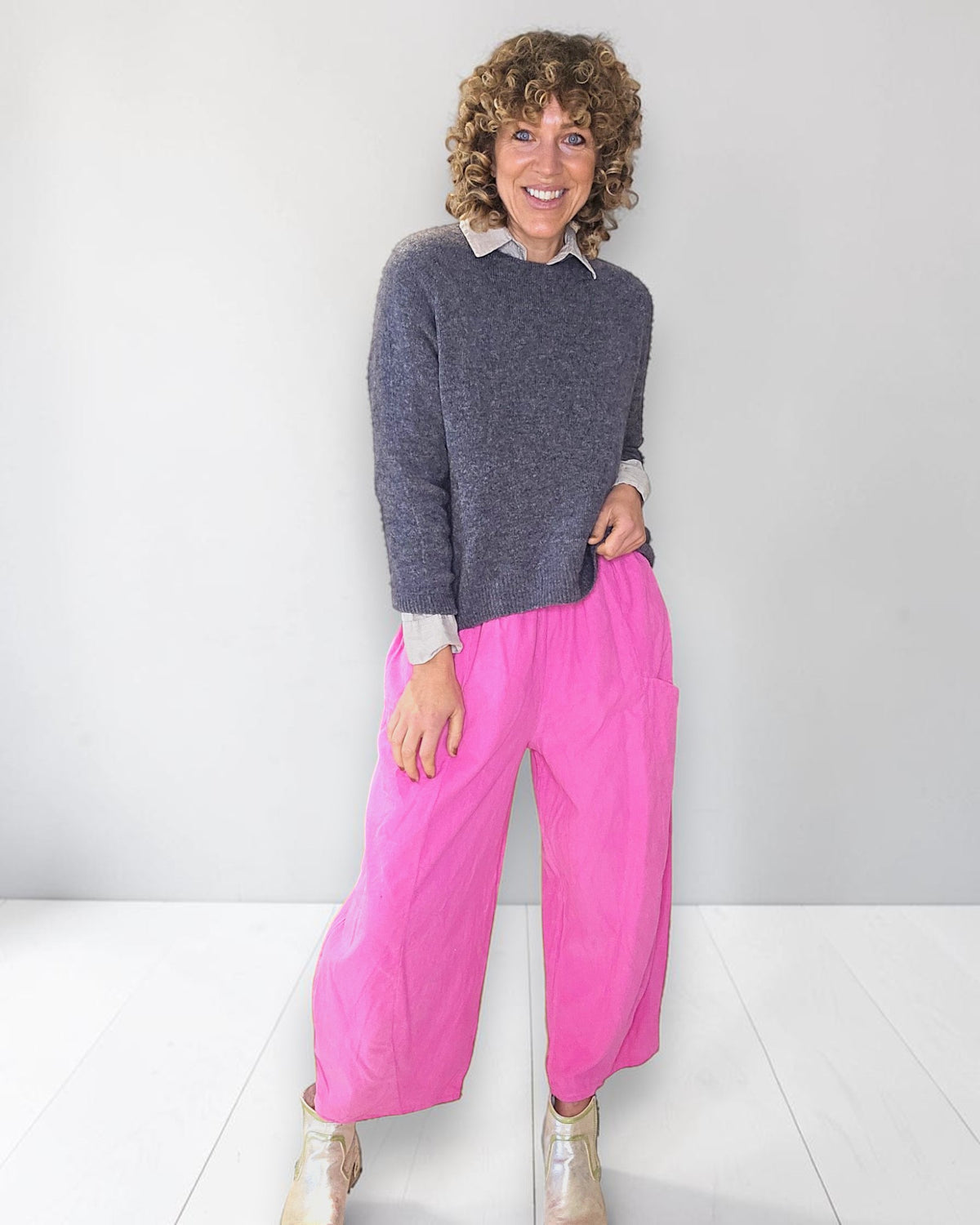 Hot Pink Corduroy Barrel Pants