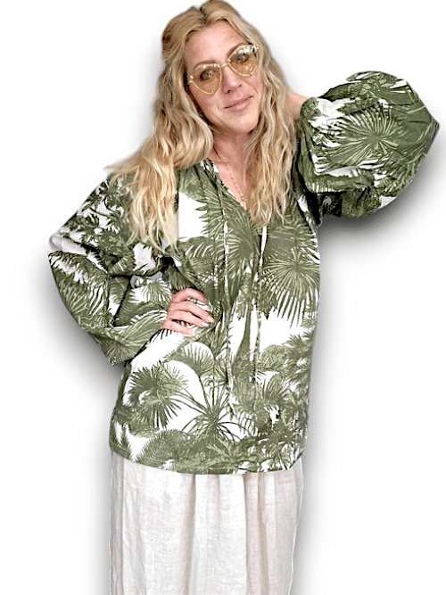 IDA IVY Pouf Sleeve Tunic-Palm Porcelain/Gre image 6