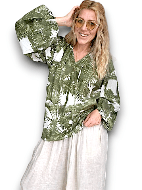 IDA IVY Pouf Sleeve Tunic-Palm Porcelain/Gre image 4