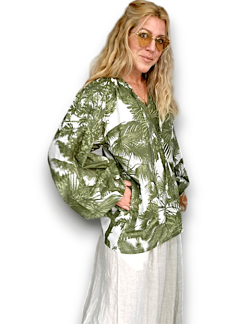 IDA IVY Pouf Sleeve Tunic-Palm Porcelain/Gre image 7