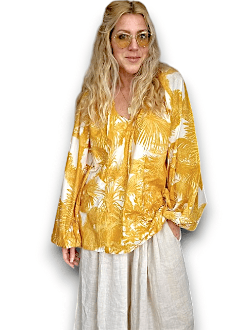 IDA IVY Pouf Sleeve Tunic-Palm Porcelain/Mus image 1