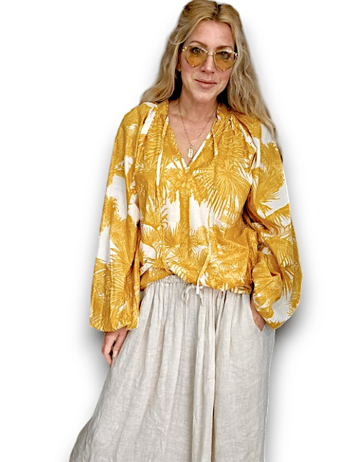 IDA IVY Pouf Sleeve Tunic-Palm Porcelain/Mus image 5