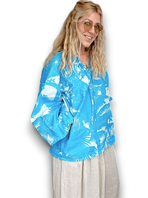 IDA IVY Pouf Sleeve Tunic-Palm Porcelain/Turq image 5