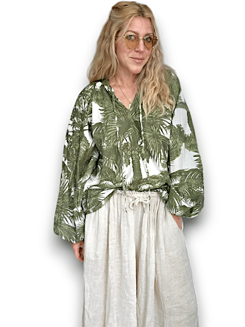 IDA IVY Pouf Sleeve Tunic-Palm Porcelain/Gre image 1