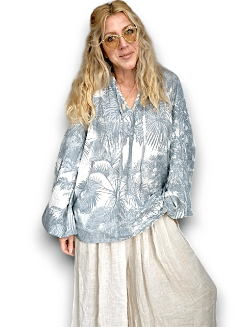 IDA IVY Pouf Sleeve Tunic-Palm Porcelain/Grey image 5