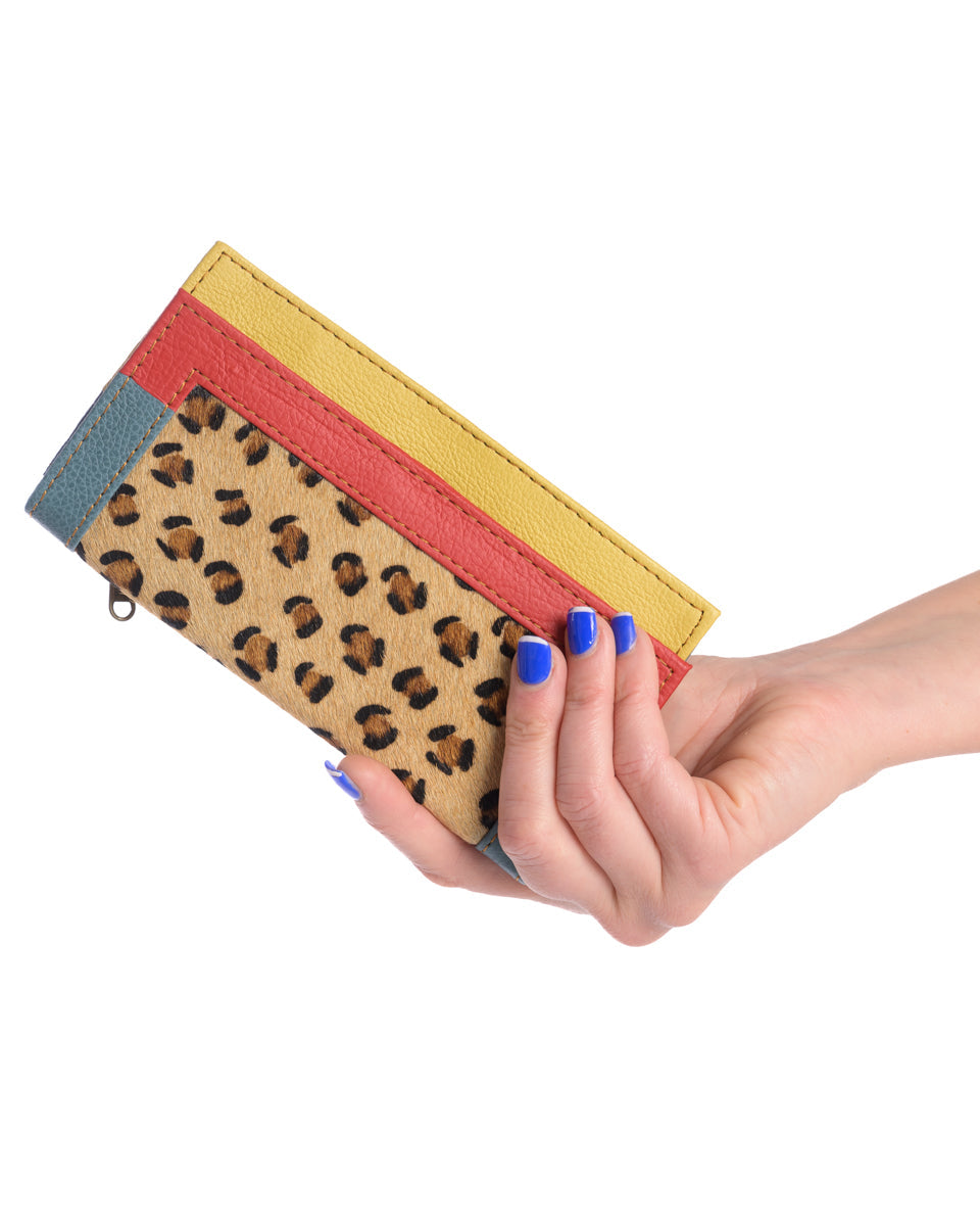 Mini Leopard | Blue, Red, Nougat & Dark Oat | Frame Leather Wallet