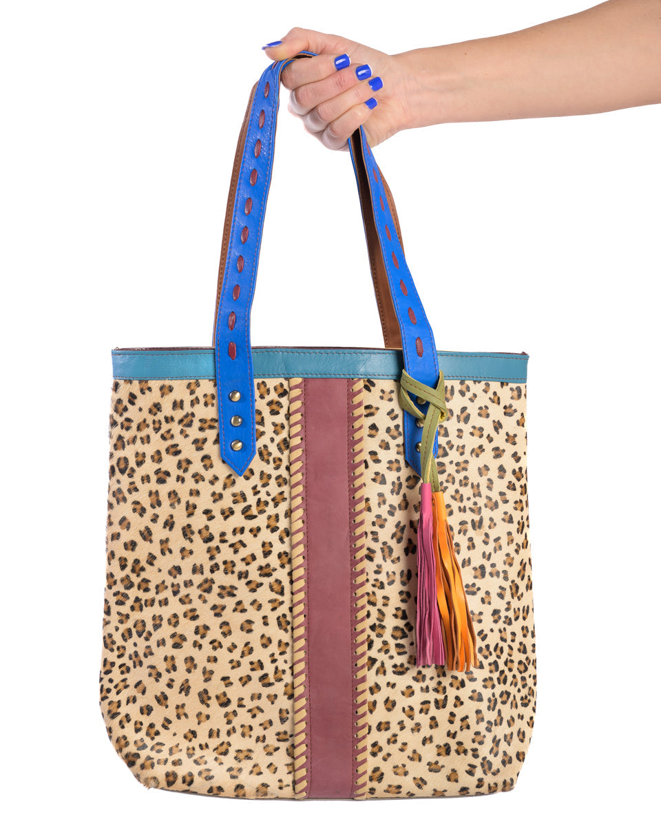 Parade Shopper | Beige Leopard Wine Stripe | Leather Bag