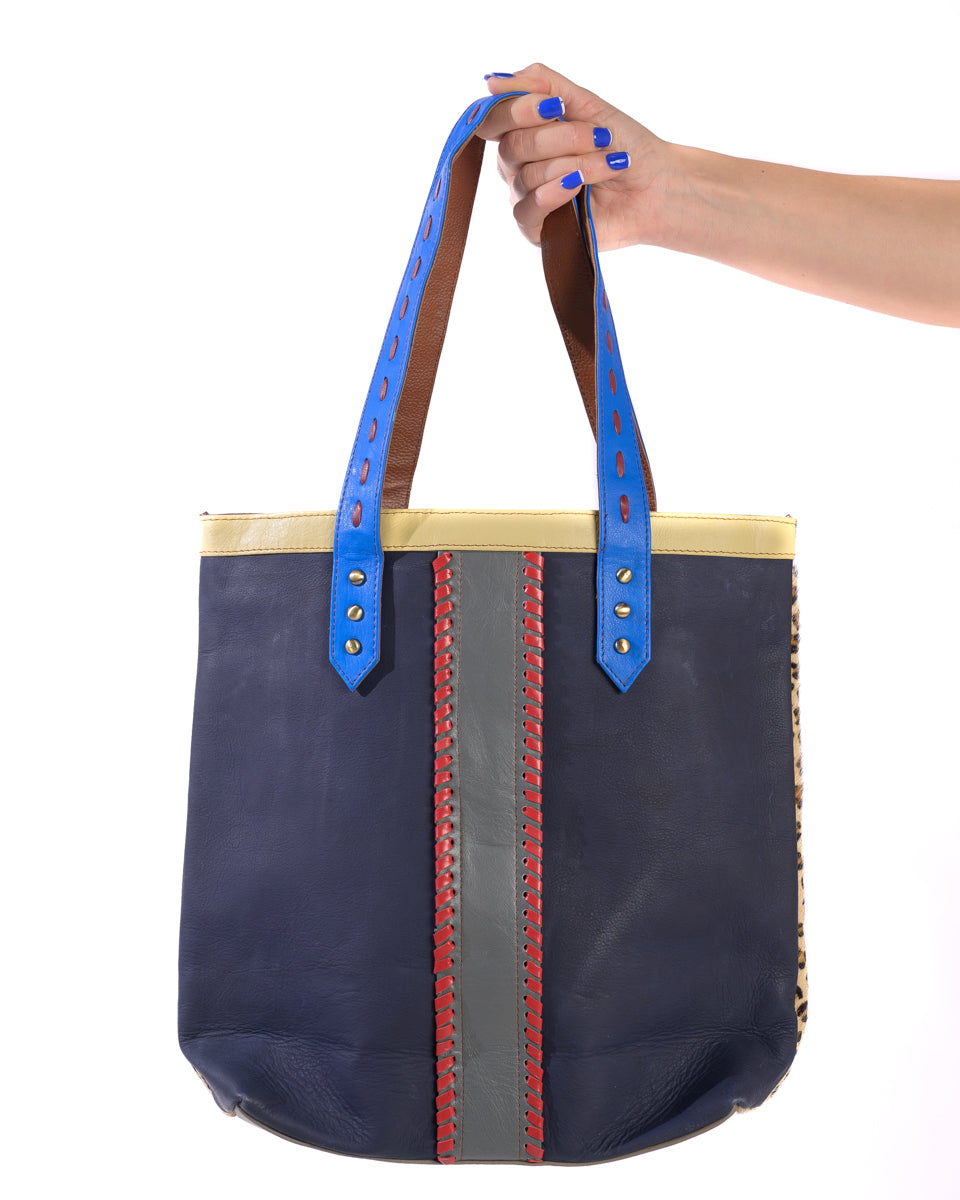Parade Shopper | Beige Leopard Wine Stripe | Leather Bag