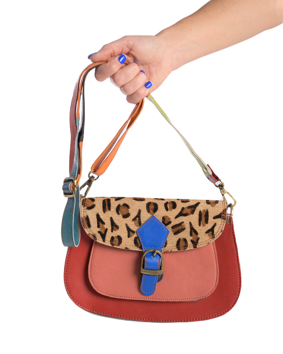 Freeda | Wine, Pink & Tan Medium Leopard | Leather Bag