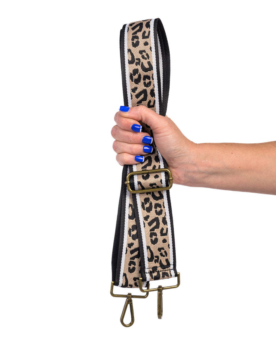 Stripe Edge Leopard | Black, White & Dark Gold | Bagstrap
