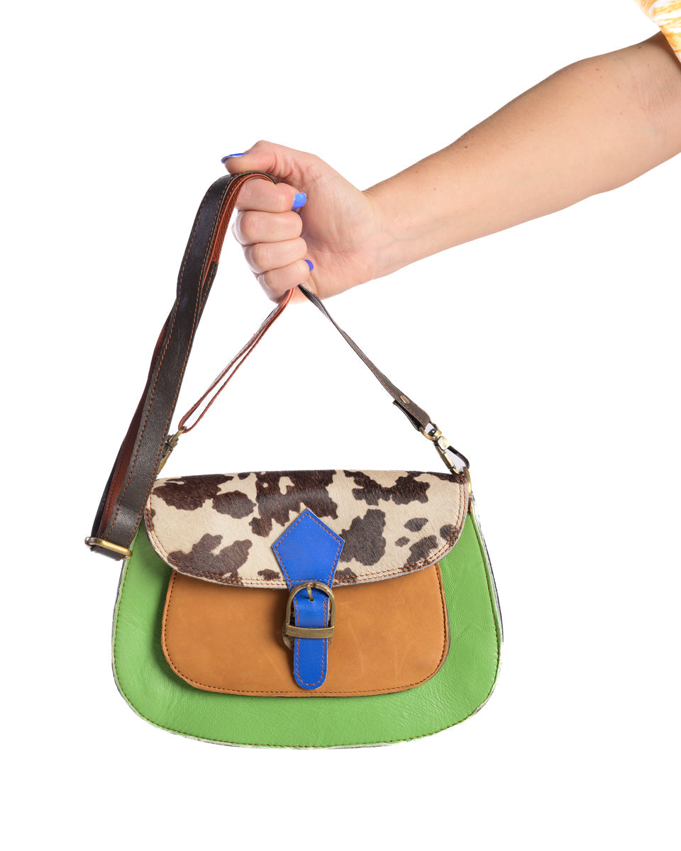Freeda | Green White & Black Cow Print | Leather Bag