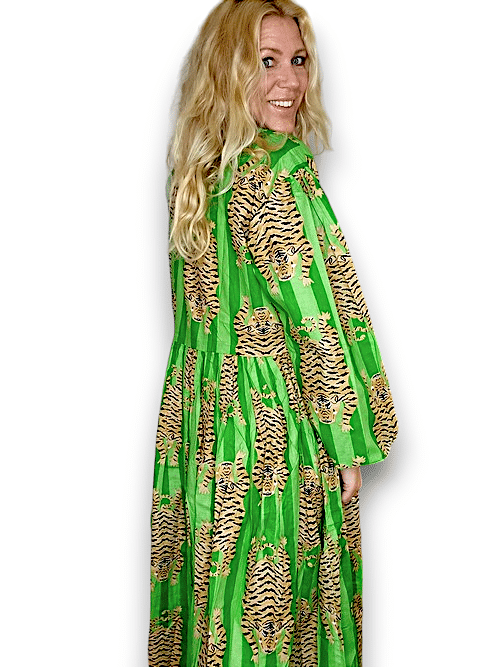 IDA IVY Pouf Sl Dress/Tiger Stripe/Bright Green