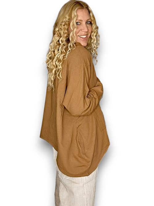 Coffee Plain Patchwork Cotton Sweater