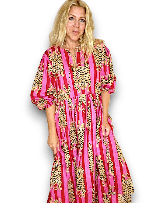 IDA IVY Pouf Sl Dress/Tiger Stripe/Hot Pink