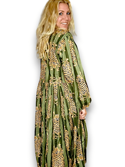 IDA IVY Pouf Sl Dress/Tiger Stripe/Drk Green