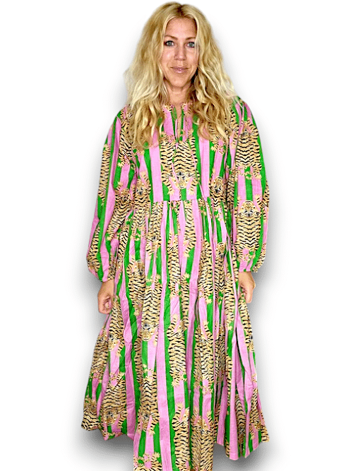 IDA IVY Pouf Sl Dress/Tiger Stripe/Pink/Green