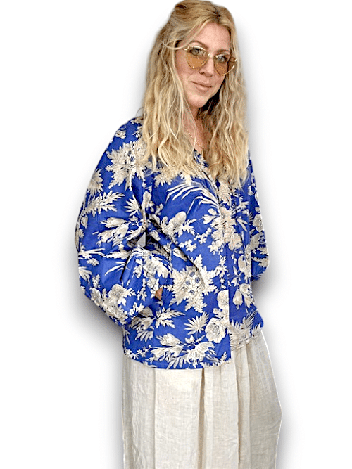 IDA IVY Pouf Sleeve Tunic-French Jungle/Blue