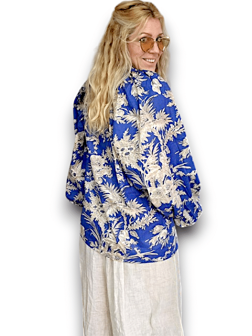 IDA IVY Pouf Sleeve Tunic-French Jungle/Blue