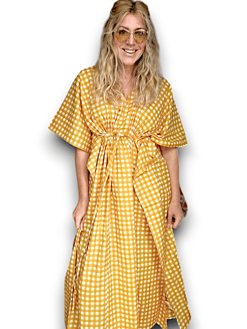 IDA IVY Resortwear-Kaftan-Check/Mustard