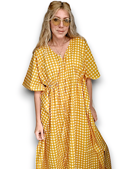 IDA IVY Resortwear-Kaftan-Check/Mustard