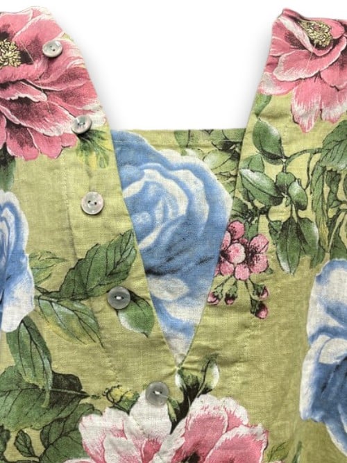 Antique Lime Bright Bloom V-Neck Maxi Dress with Buttons