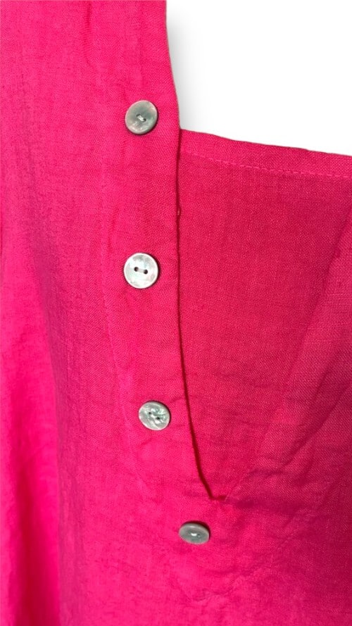 Hot Pink Plain V-Neck Maxi Dress with Buttons