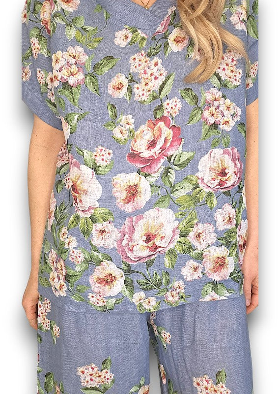 Petrol Ruby Blossom Linen Top image 5