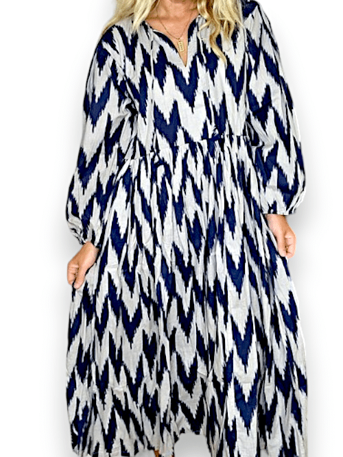 IDA IVY Pouf Sl Dress/Nvy Aztec image 1