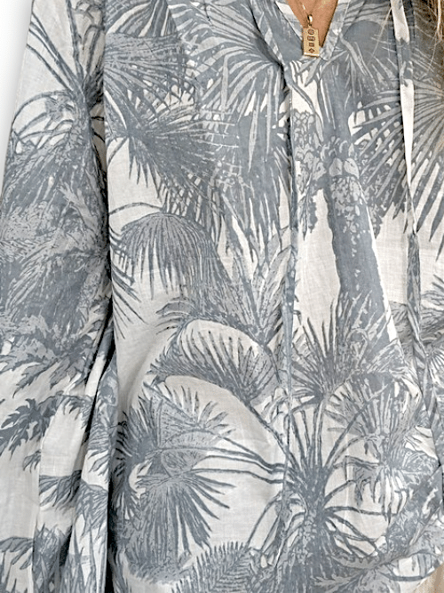 IDA IVY Pouf Sleeve Tunic-Palm Porcelain/Grey image 1