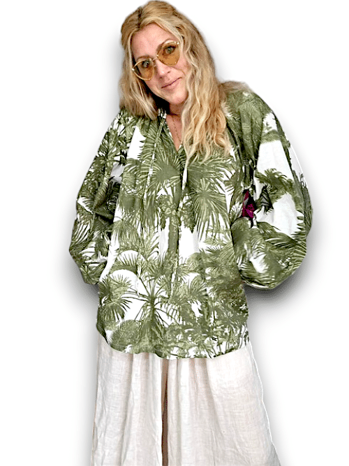 IDA IVY Pouf Sleeve Tunic-Palm Porcelain/Gre image 5